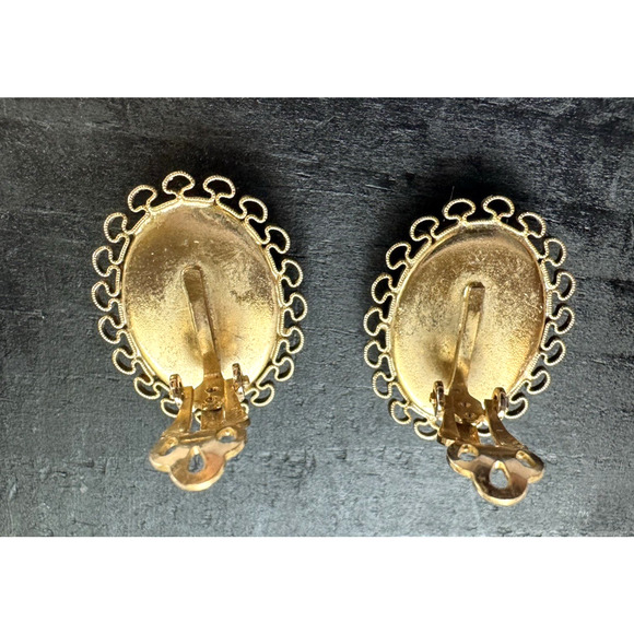 Lewis Segal California Terra Cotta Color Vintage Cameo CLIP ON Earrings 1960's - Picture 3 of 7